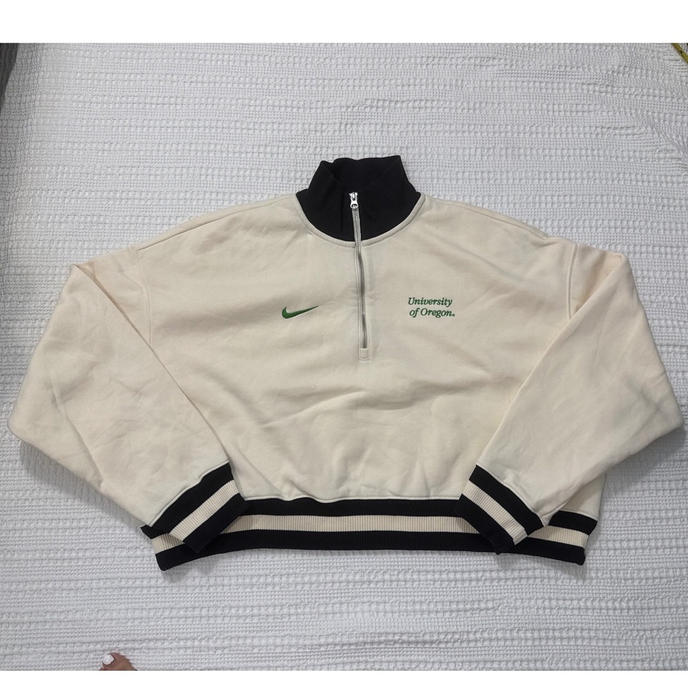 Nike University of Oregon Ducks Cropped Quarter Zip Sweatshirt Cream XL